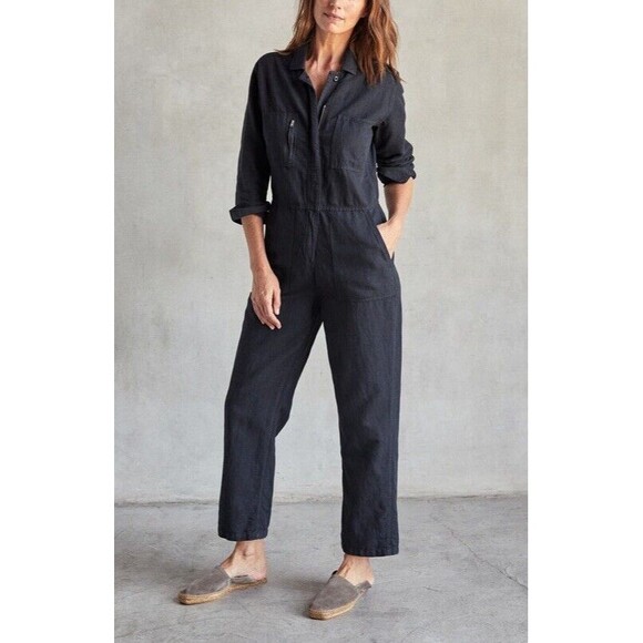 OuterKnown Station Jumpsuit Organic Cotton/Linen Blend Black Coverall sz S NWT - Picture 11 of 12